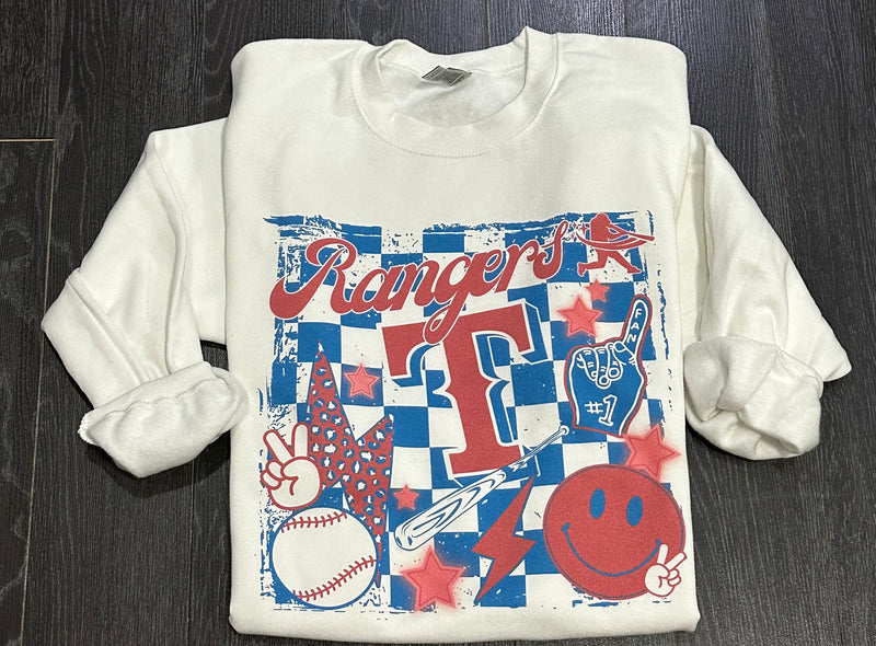 Texas Rangers checkered background sweatshirt