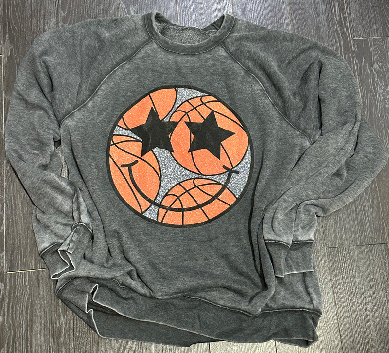 Basketball Star Smiley Sweatshirt (Faux Glitter)