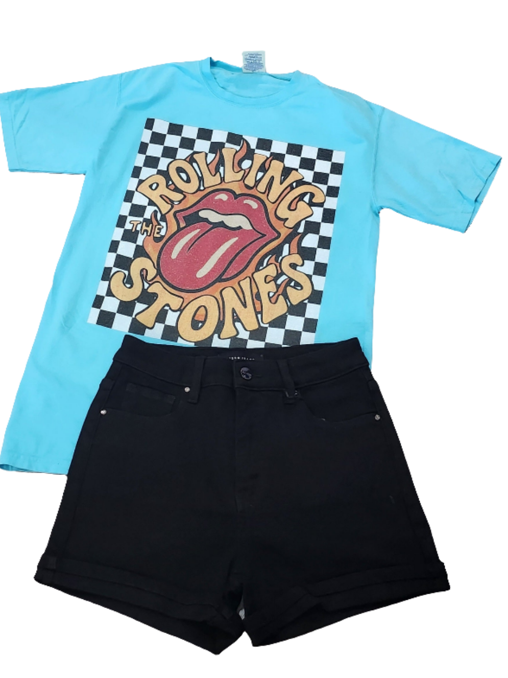 Rolling Stones Graphic Tee (Checkered/Aqua)