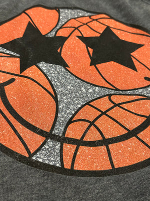 Basketball Star Smiley Sweatshirt (Faux Glitter)